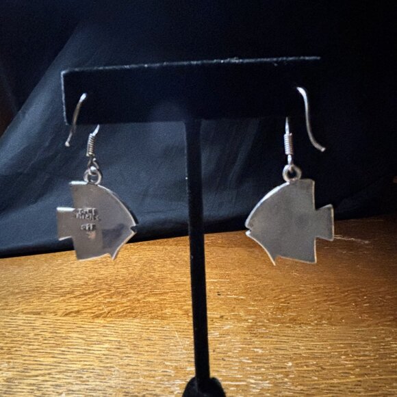 Silver 925 Mexico Fish Dangle Earrings – Artisan Cutout Design Free Shipping - Picture 2 of 3